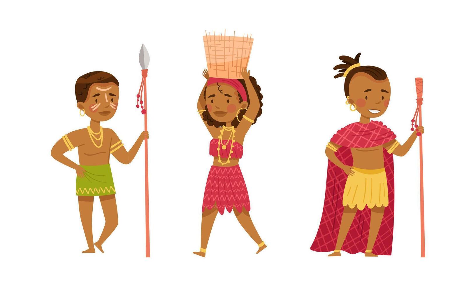 Native American indians set. Man and woman native americans in traditional clothes cartoon illustration vector