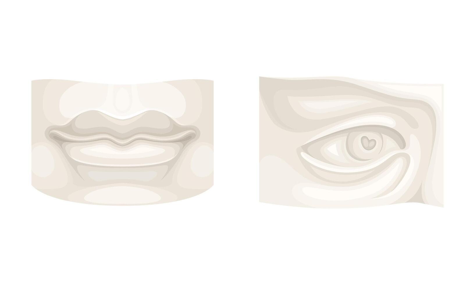 Eye and lips, antique sculpture or statue part illustration vector