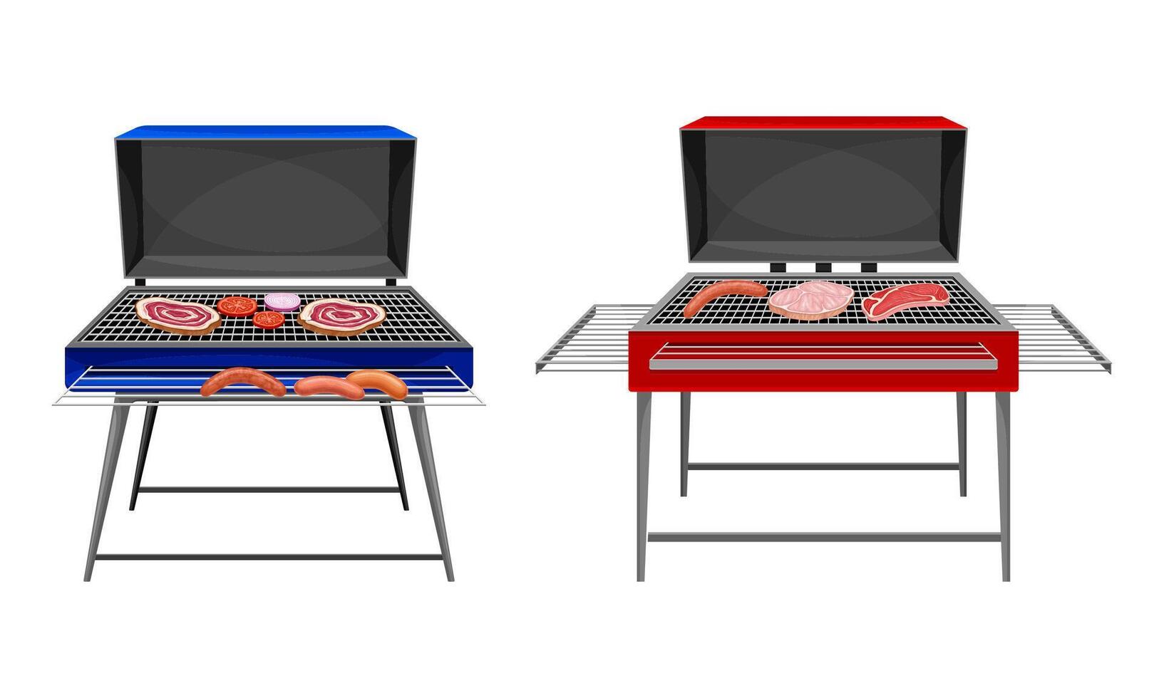 Set of barbecue grill with charcoal kettle. Traditional equipment for bbq cooking illustration vector
