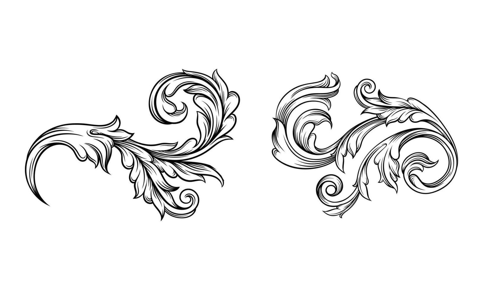 Monochrome floral decor element set. Highly detailed hand drawn leaves illustration vector