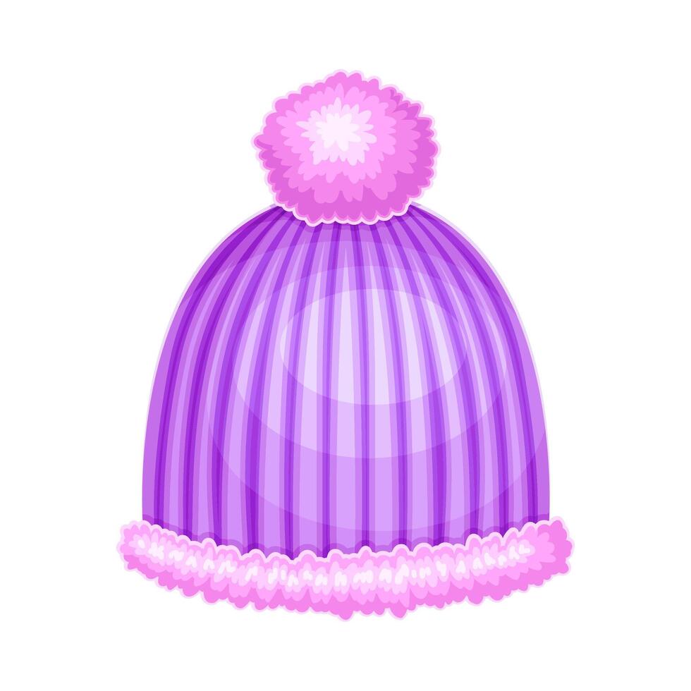 Winter Clothes with Purple Knit Cap or Hat with Pompon as Warm Outerwear and Head Protection Against Cold Weather Illustration vector