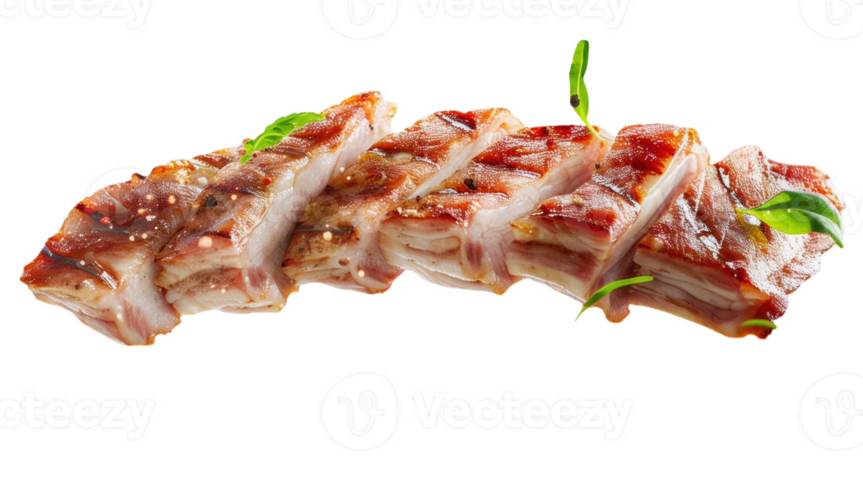 sliced pork with herb on a white background png