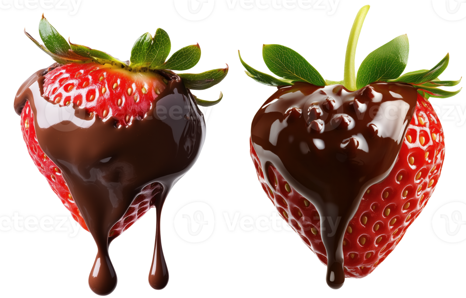Delicious strawberry dipped in rich melted chocolate, showcasing glossy finish and vibrant colors, perfect for dessert lovers. Isolated on transparent background png