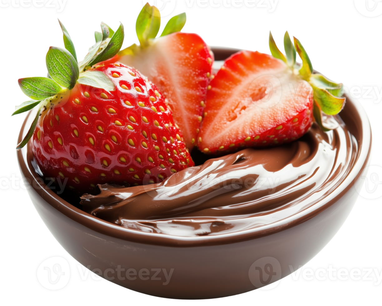 Fresh strawberries dipped in rich melted chocolate create delightful treat, perfect for indulgence and sharing. Enjoy sweet and creamy combination Isolated on transparent background png