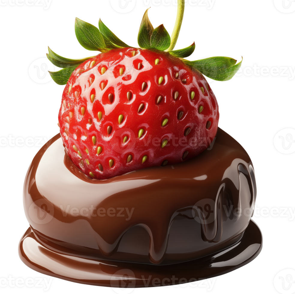 Strawberry dipped in rich melted chocolate, creating tempting treat that is perfect for dessert lovers. Isolated on transparent background png