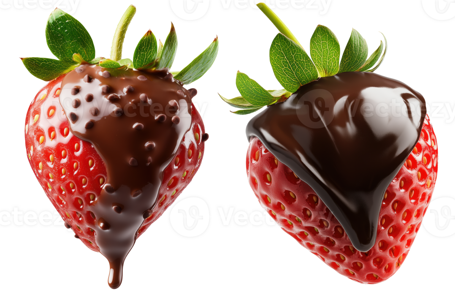 Delicious strawberries dipped in rich melted chocolate, showcasing tempting treat perfect for dessert lovers. Indulge in this sweet delight Isolated on transparent background png