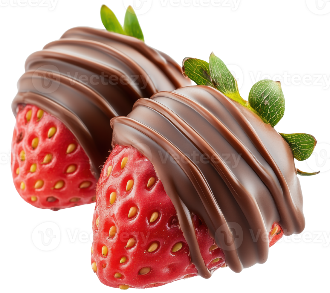 Delicious Sliced strawberry dipped in rich melted chocolate, showcasing perfect blend of sweetness and indulgence, ideal for dessert lovers. Isolated on transparent background png