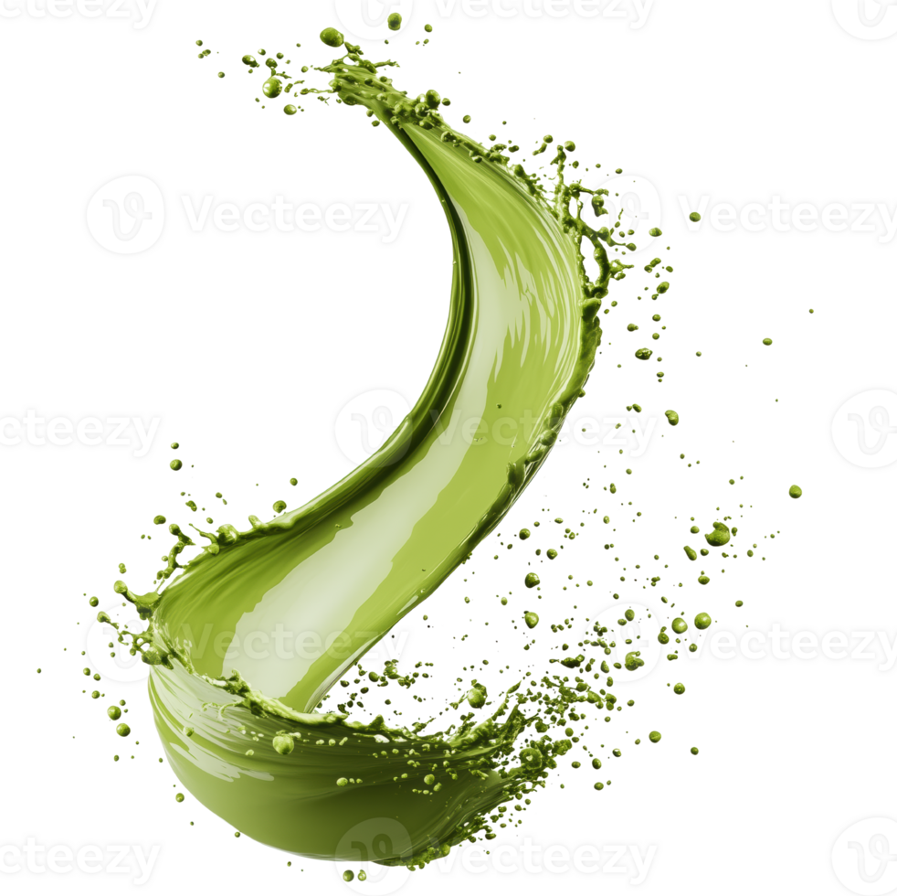Dynamic splash of green liquid creates energetic swirl, symbolizing freshness and vitality. Perfect for health and wellness themes. isolated on transparent background png