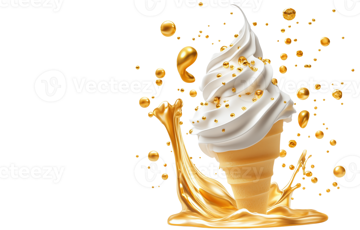 Delicious soft cream ice cream cone topped with golden sprinkles, creating joyful and indulgent scene. Perfect for dessert lovers isolated on transparent background png