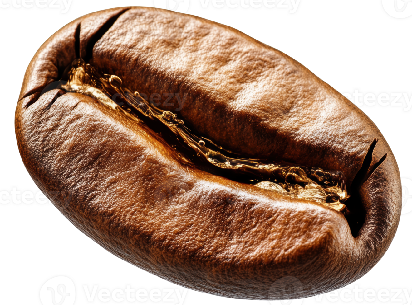 Close up view of coffee bean showcasing its rich texture and glossy surface, highlighting natural oils that enhance its flavor and aroma. isolated on transparent background png