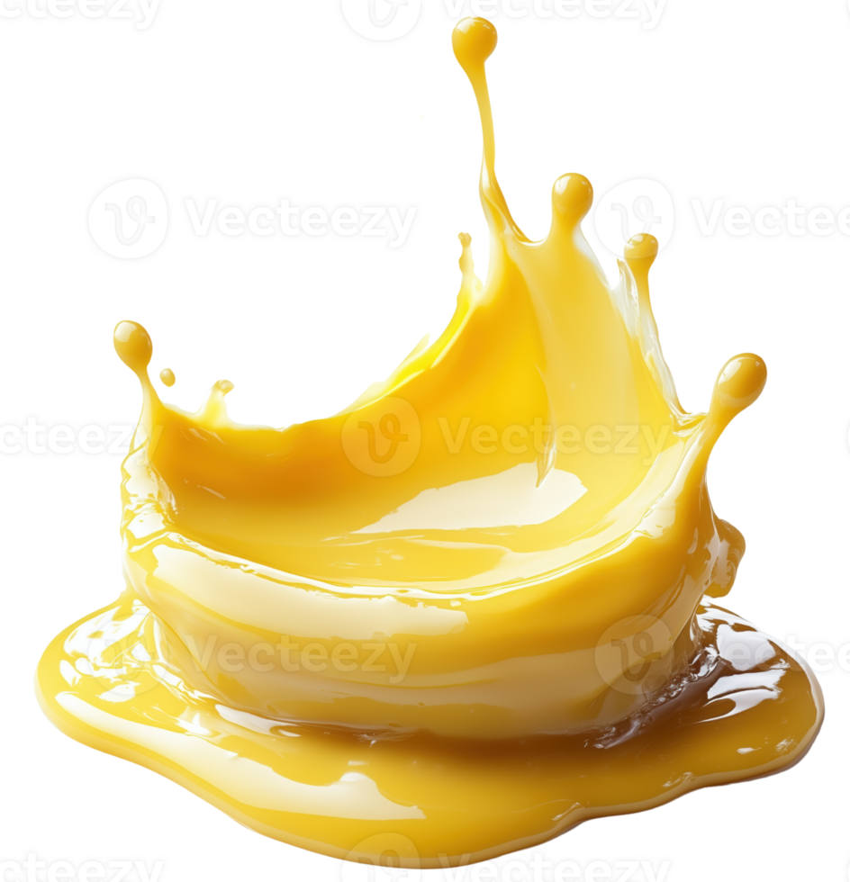Splash of yellow butter creates vibrant and dynamic visual, showcasing rich texture and fluidity of product. image captures essence of culinary delight. Isolated on transparent background png