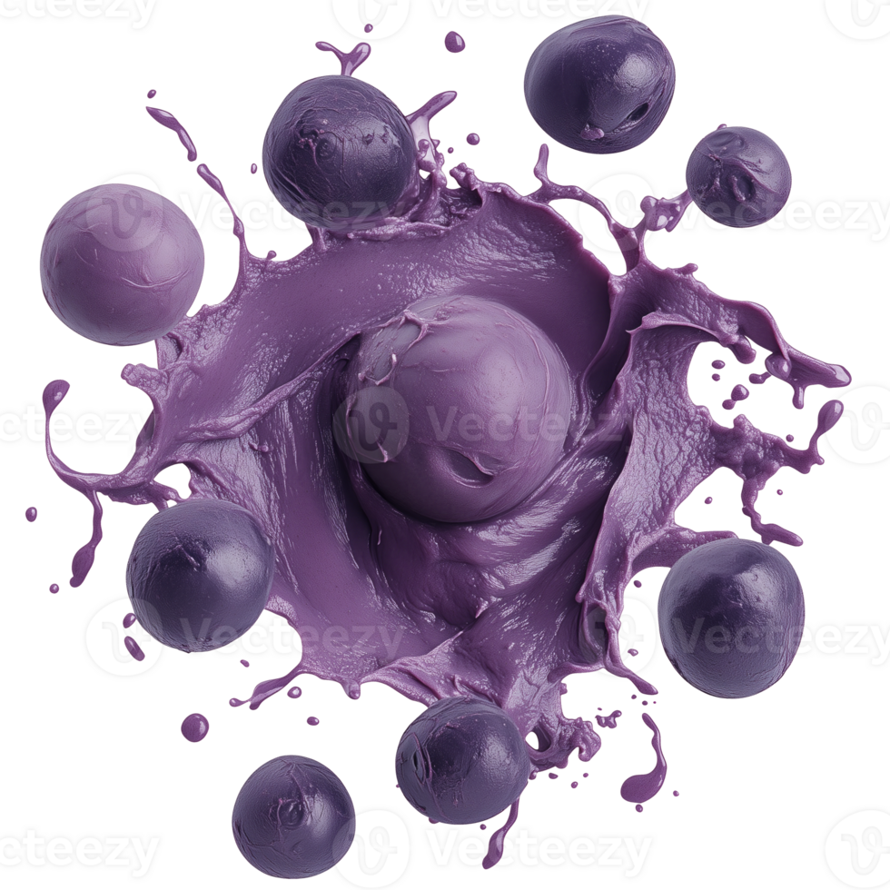 Blueberry ice cream splash with melting swirl, creamy texture isolated on transparent background png