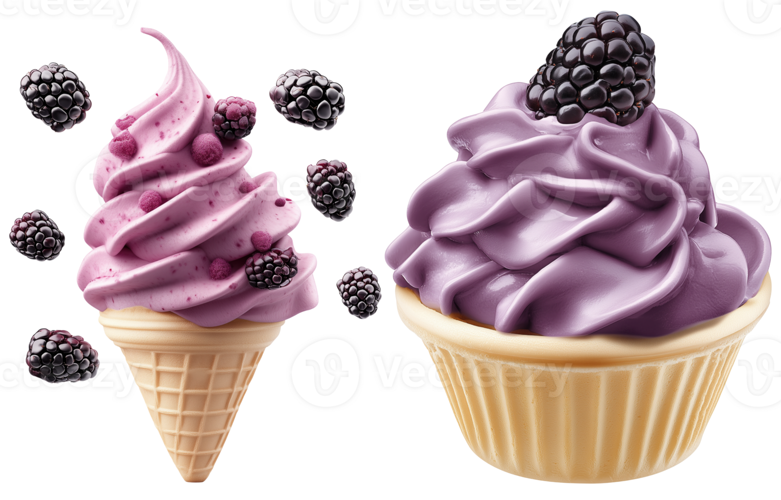 Blueberries and blueberry ice cream set isolated on transparent background for dessert visuals png