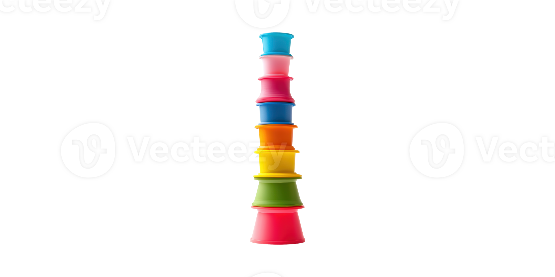 Stack of colorful plastic cups isolated on transparent background png