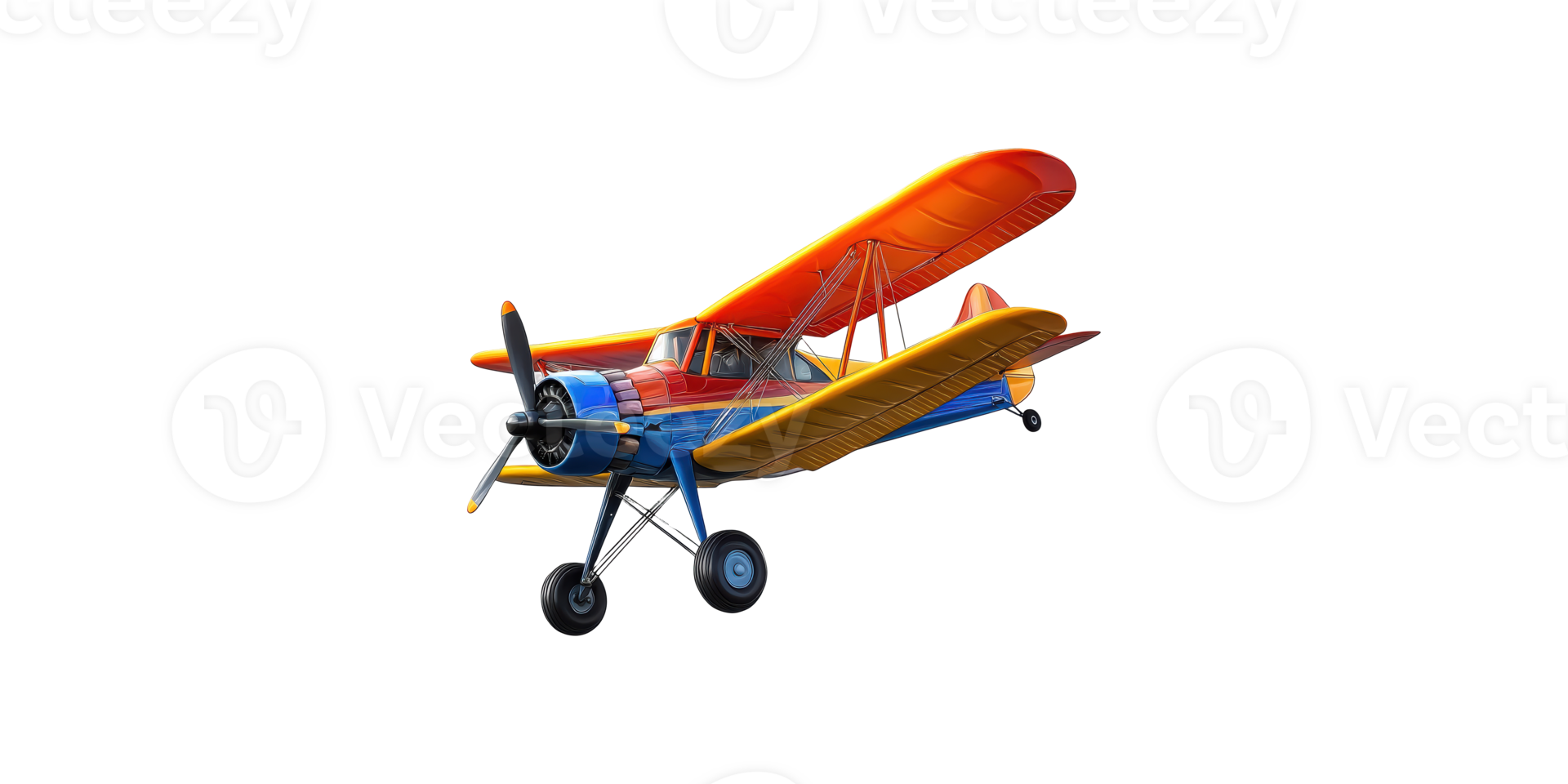 Vintage biplane with vibrant colors isolated on transparent background png