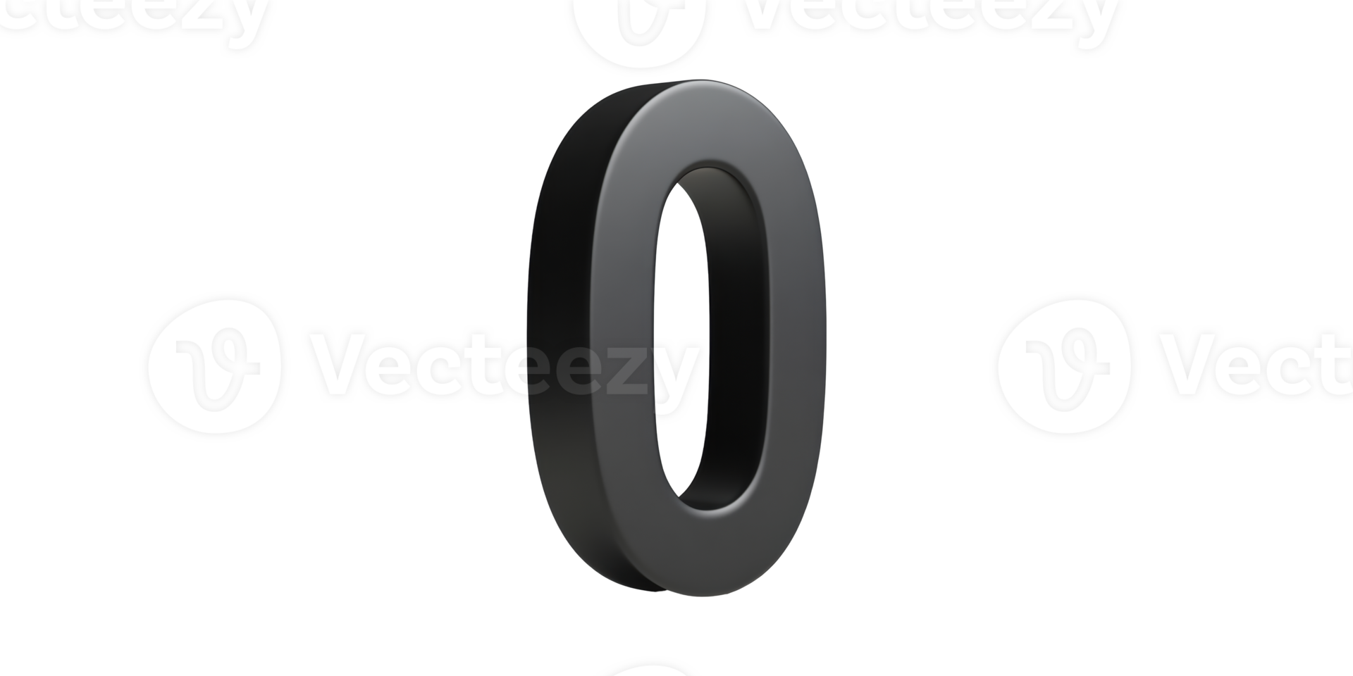 Black metallic number zero isolated on transparent background png