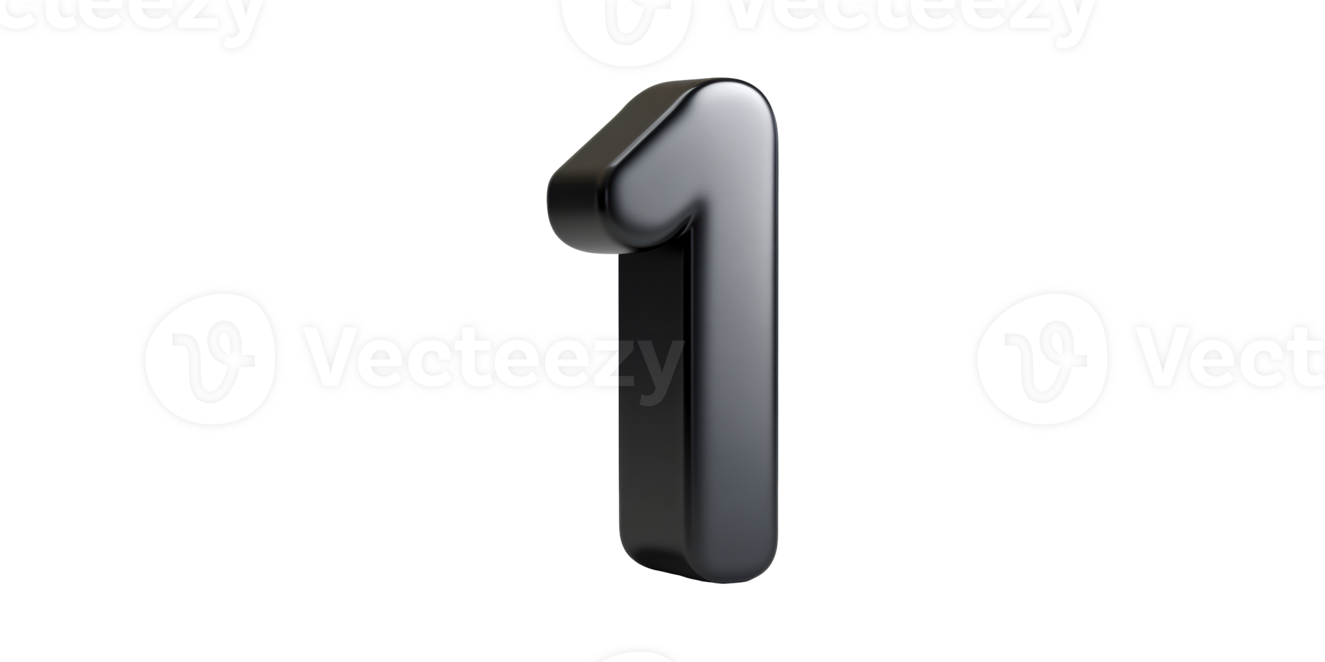 Black number one digit in 3d isolated on transparent background png