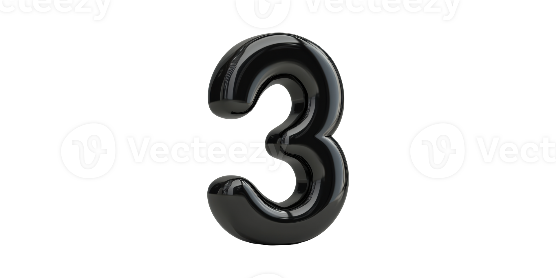 Shiny black number three digit isolated on transparent background png