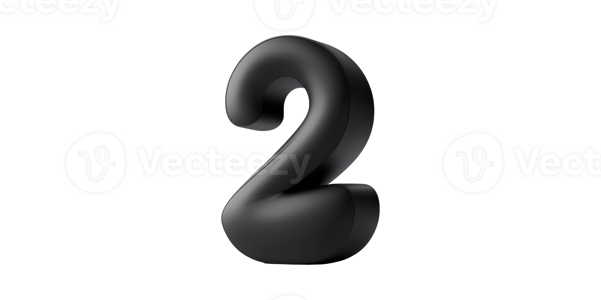 Black 3d number 2 digit isolated on transparent background png