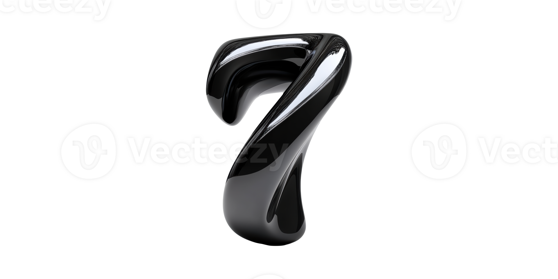 Shiny black number 7 with glossy surface isolated on transparent background png