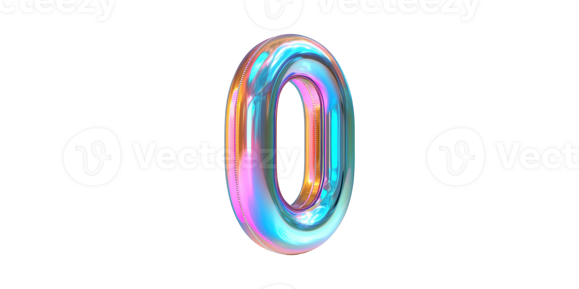 Iridescent number zero in 3d isolated on transparent background png