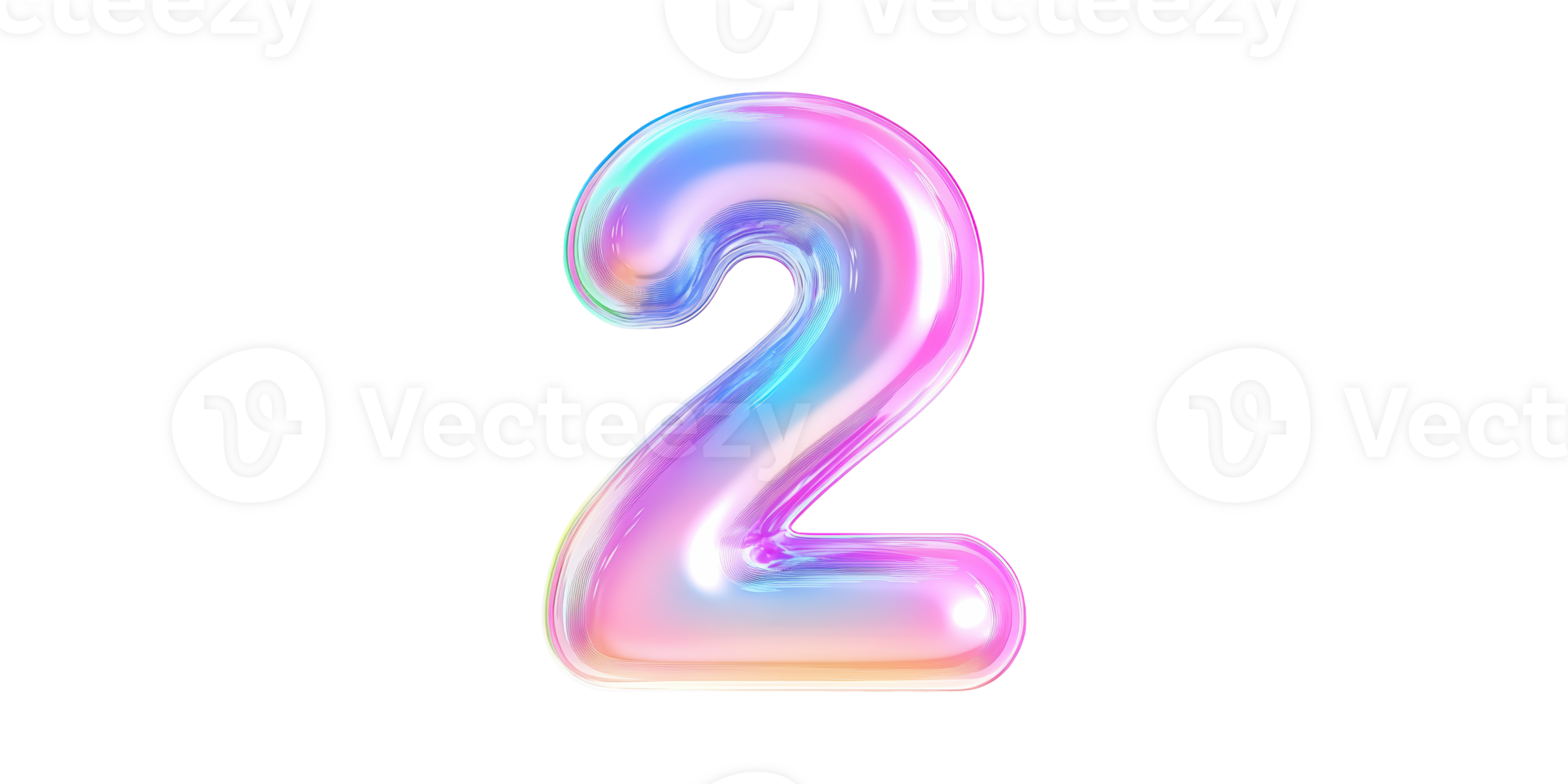 Iridescent number two in pastel colors isolated on transparent background png