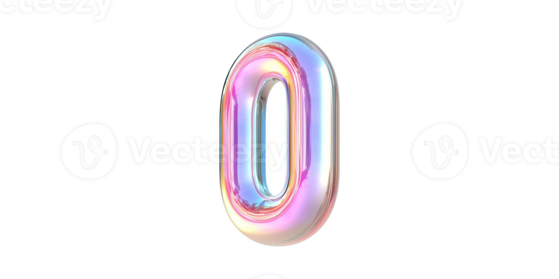 Iridescent balloon number zero floating isolated on transparent background png