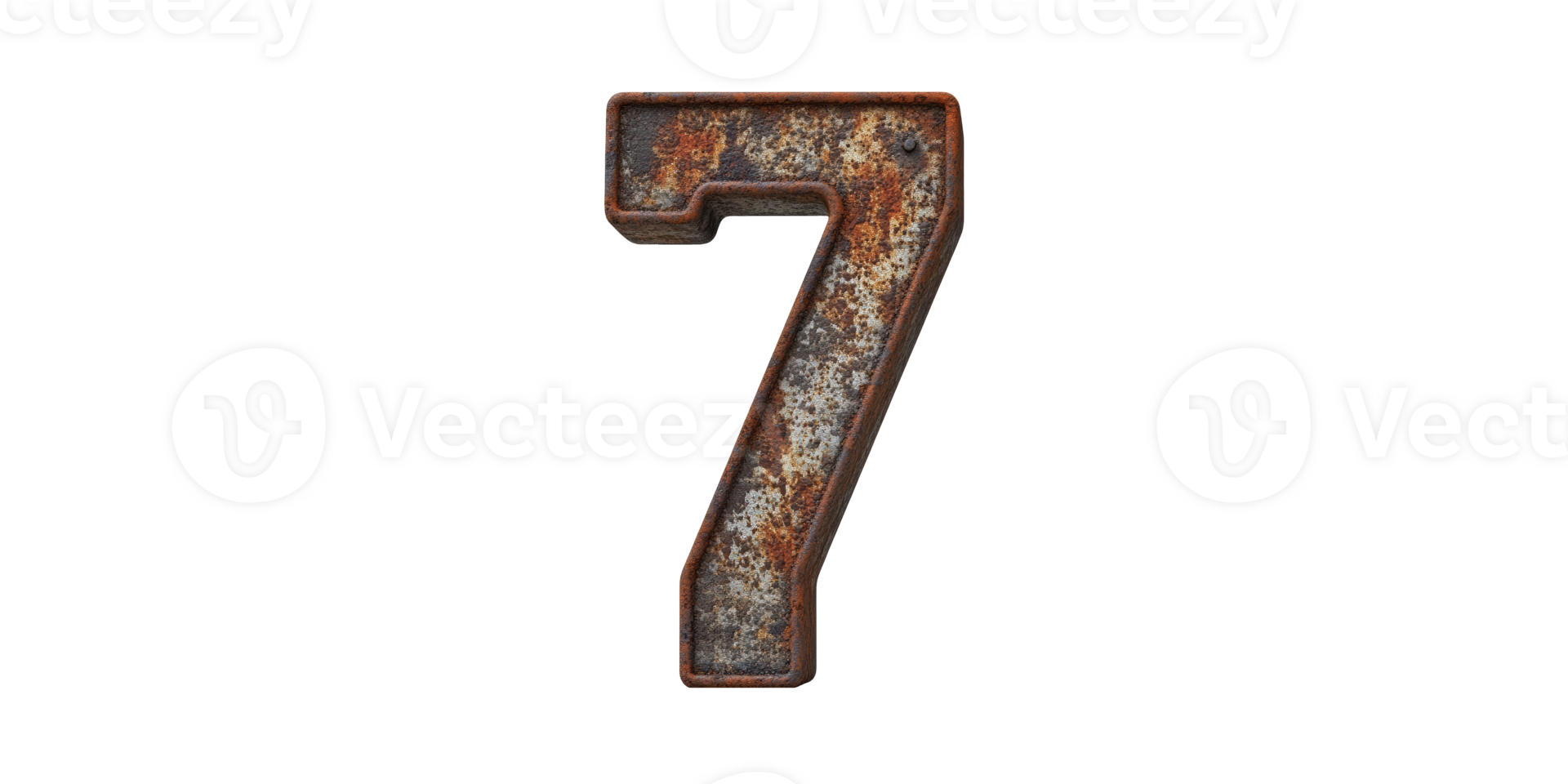 Rusty number seven isolated on transparent background png