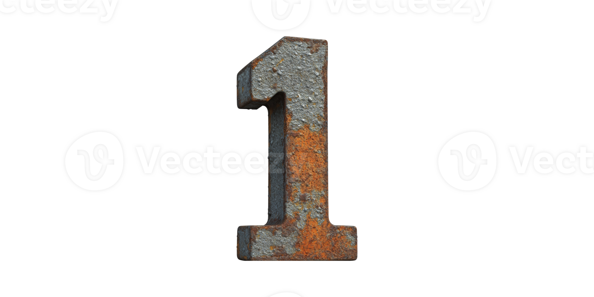 Rusty metal number one isolated on transparent background png