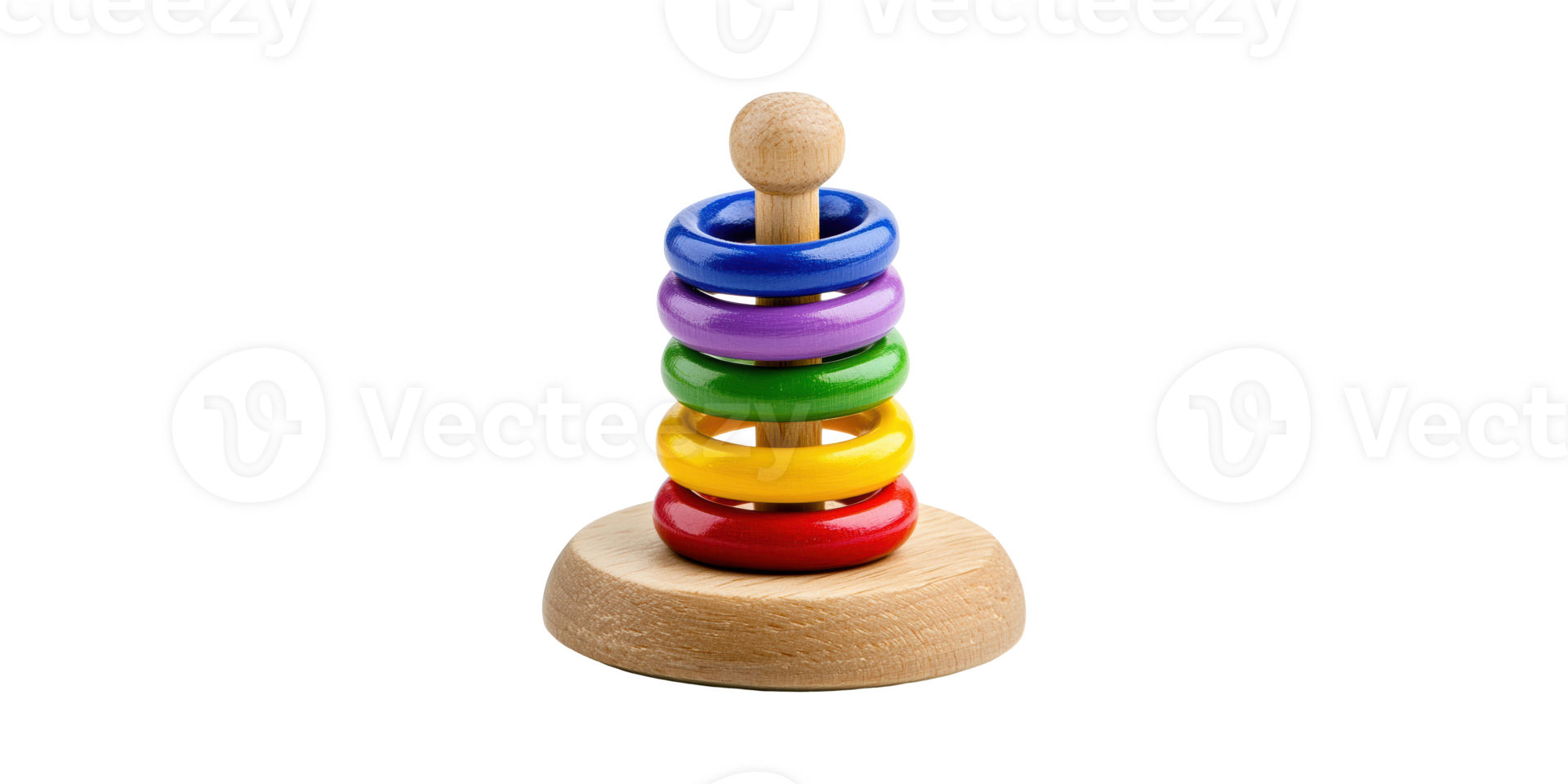 Wooden rainbow stacking toy with colorful rings isolated on transparent background png