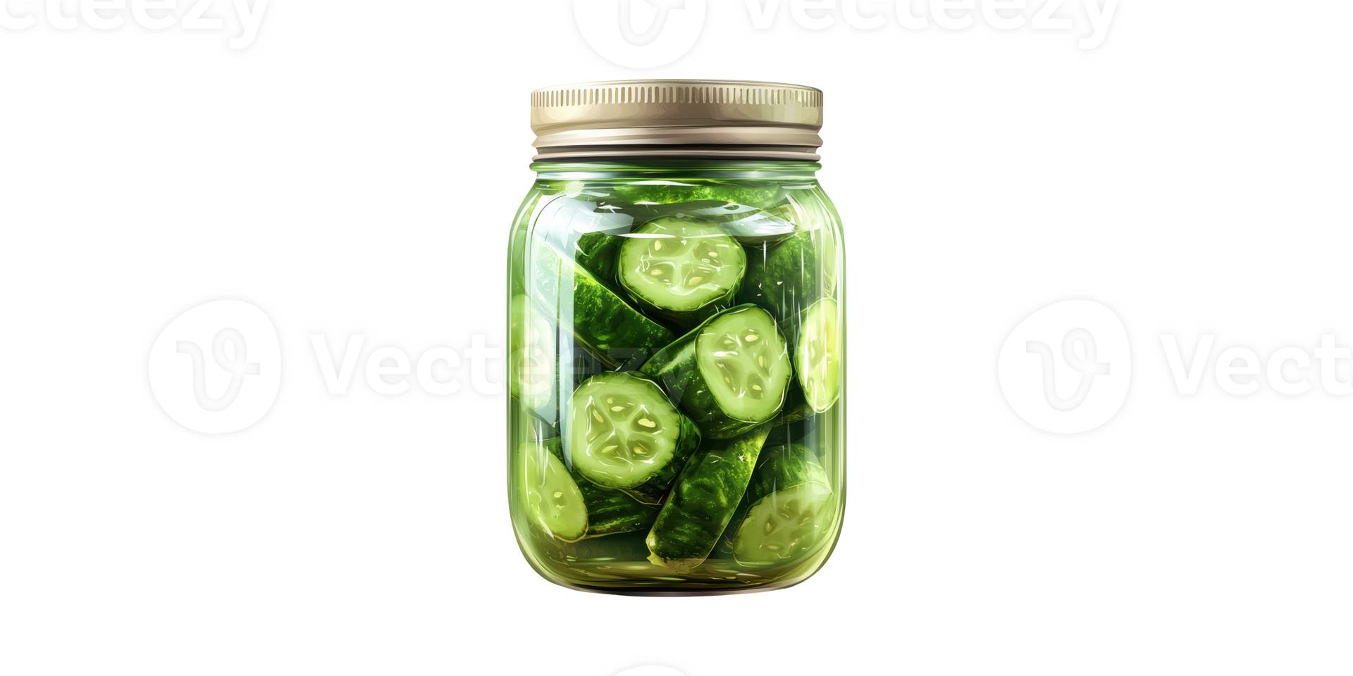 Glass jar filled with sliced pickles isolated on transparent background png