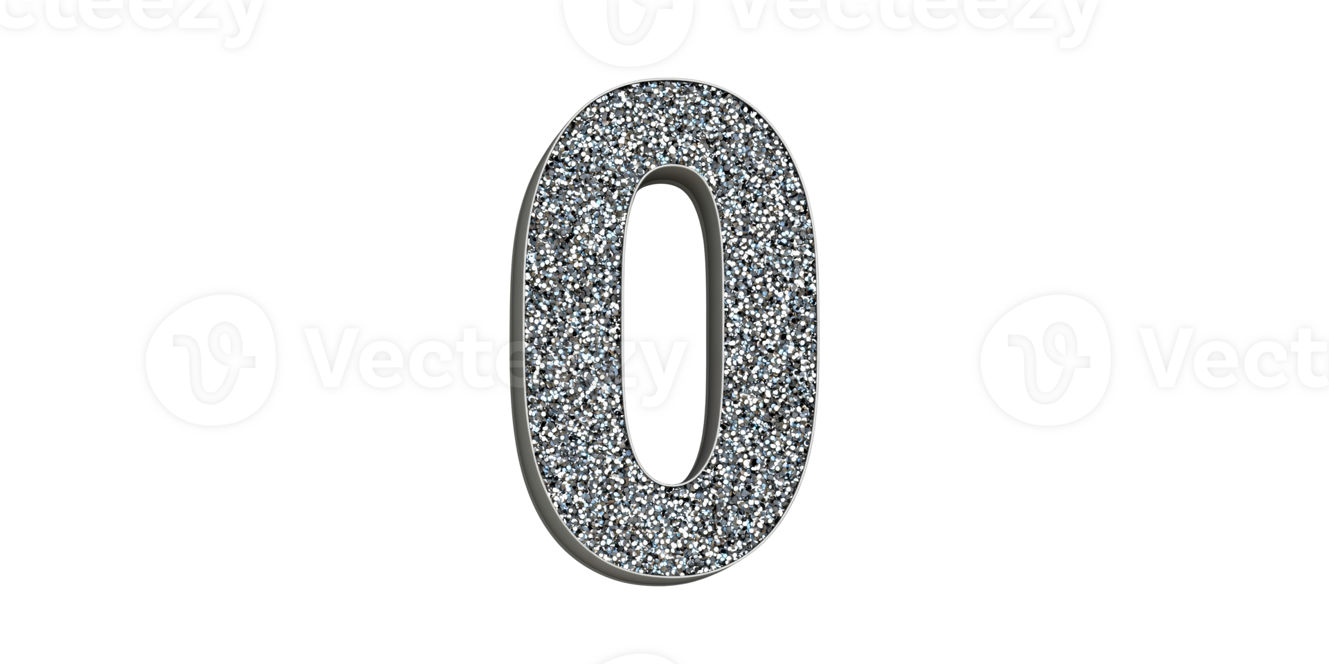 Sparkling silver glitter number zero isolated on transparent background png