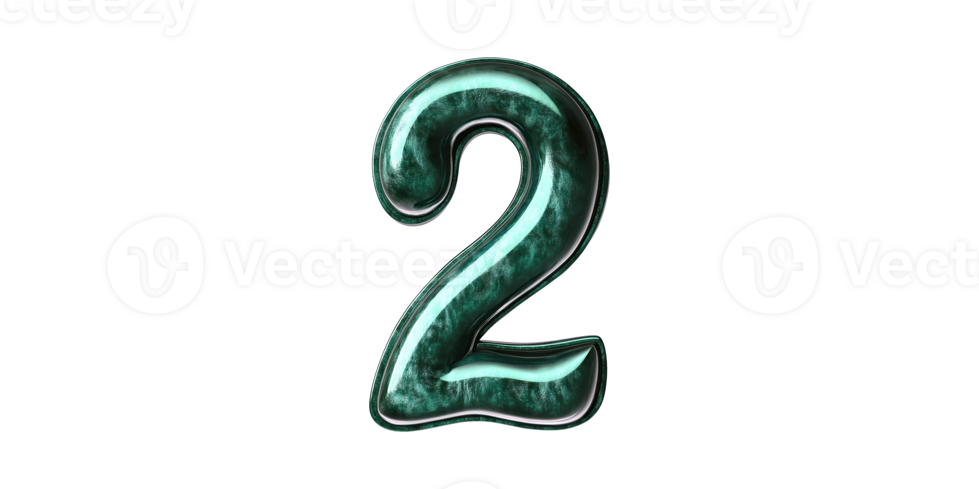 Glossy green number 2 illustration isolated on transparent background png