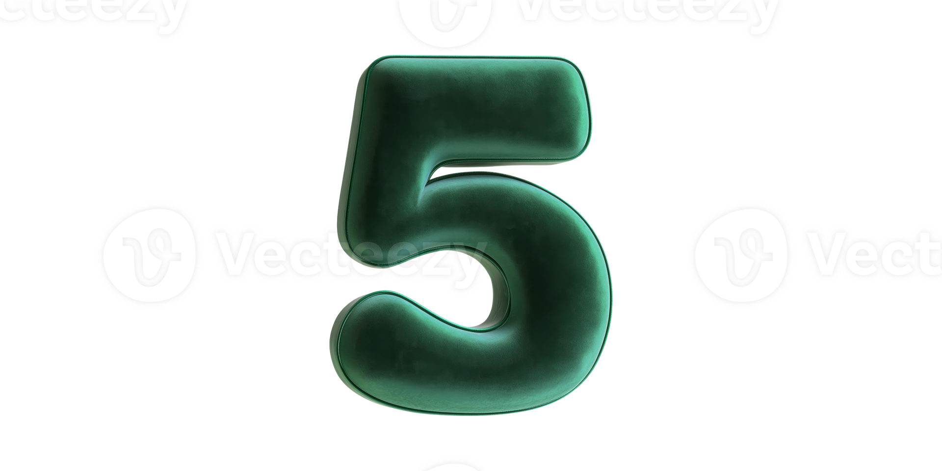 Green velvet number 5 isolated on transparent background png