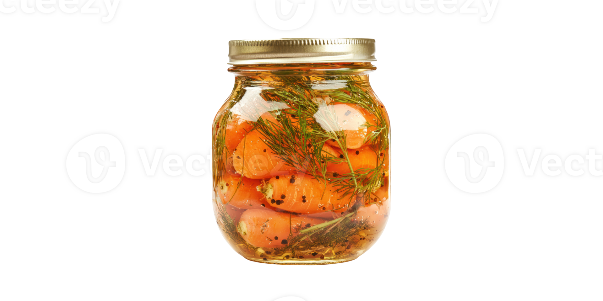 Jar of pickled carrots with spices and herbs isolated on transparent background png