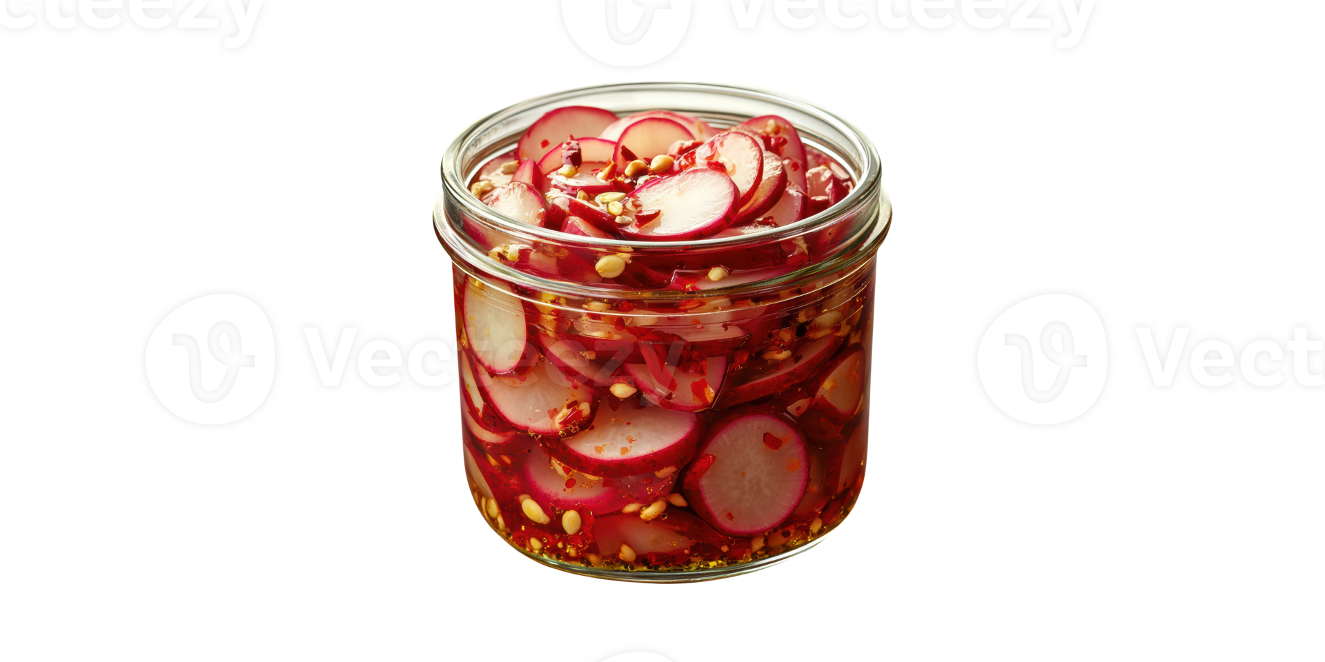 Jar of pickled radishes with spices isolated on transparent background png
