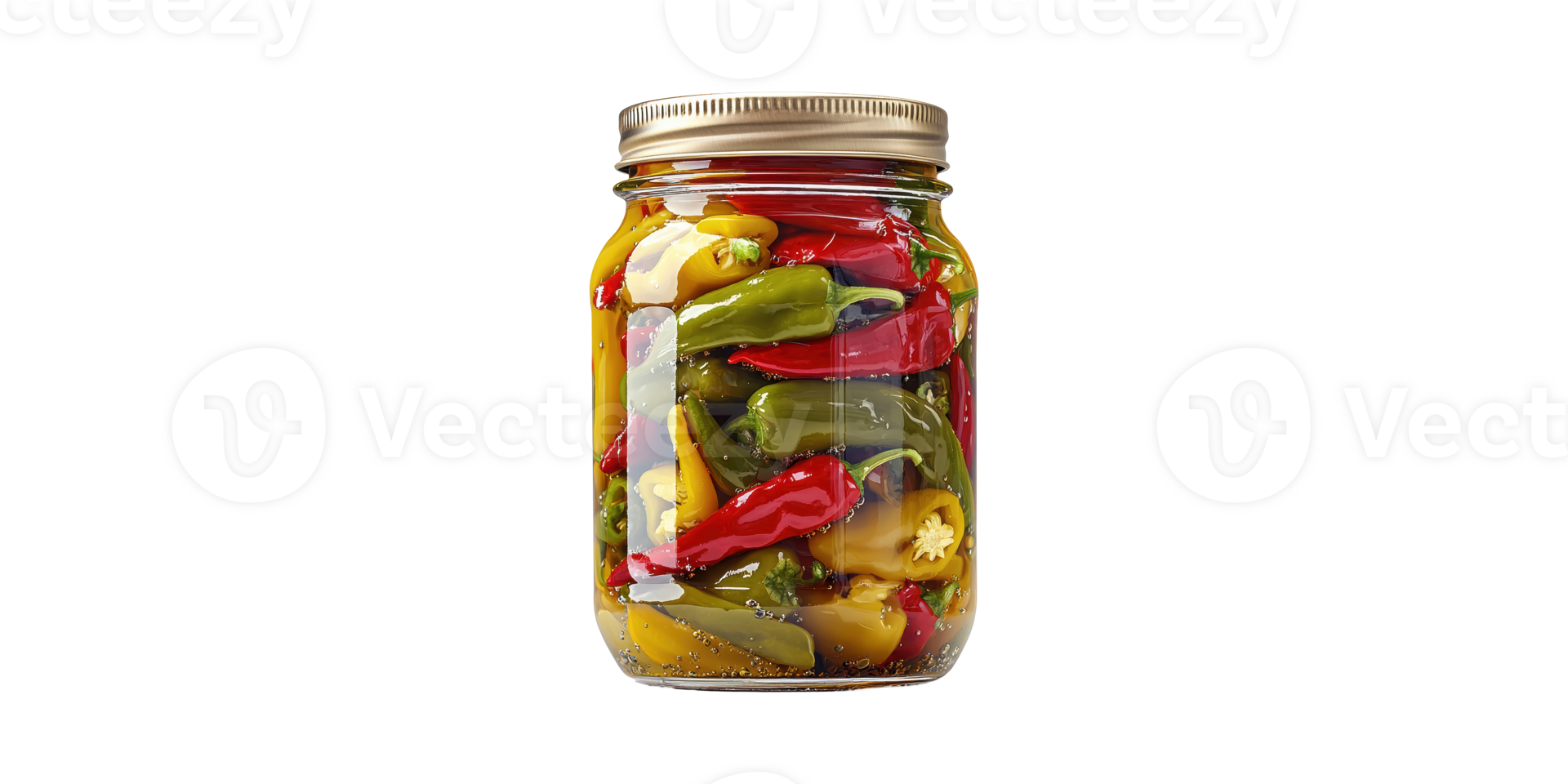 Glass jar filled with pickled peppers isolated on transparent background png