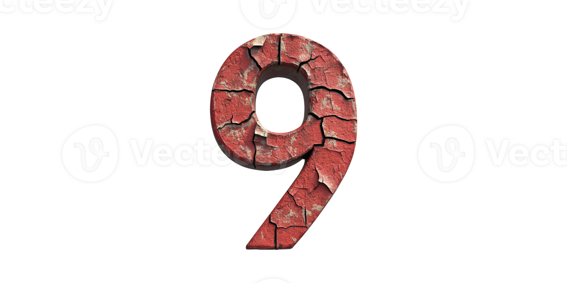 Cracked red number nine isolated on transparent background png