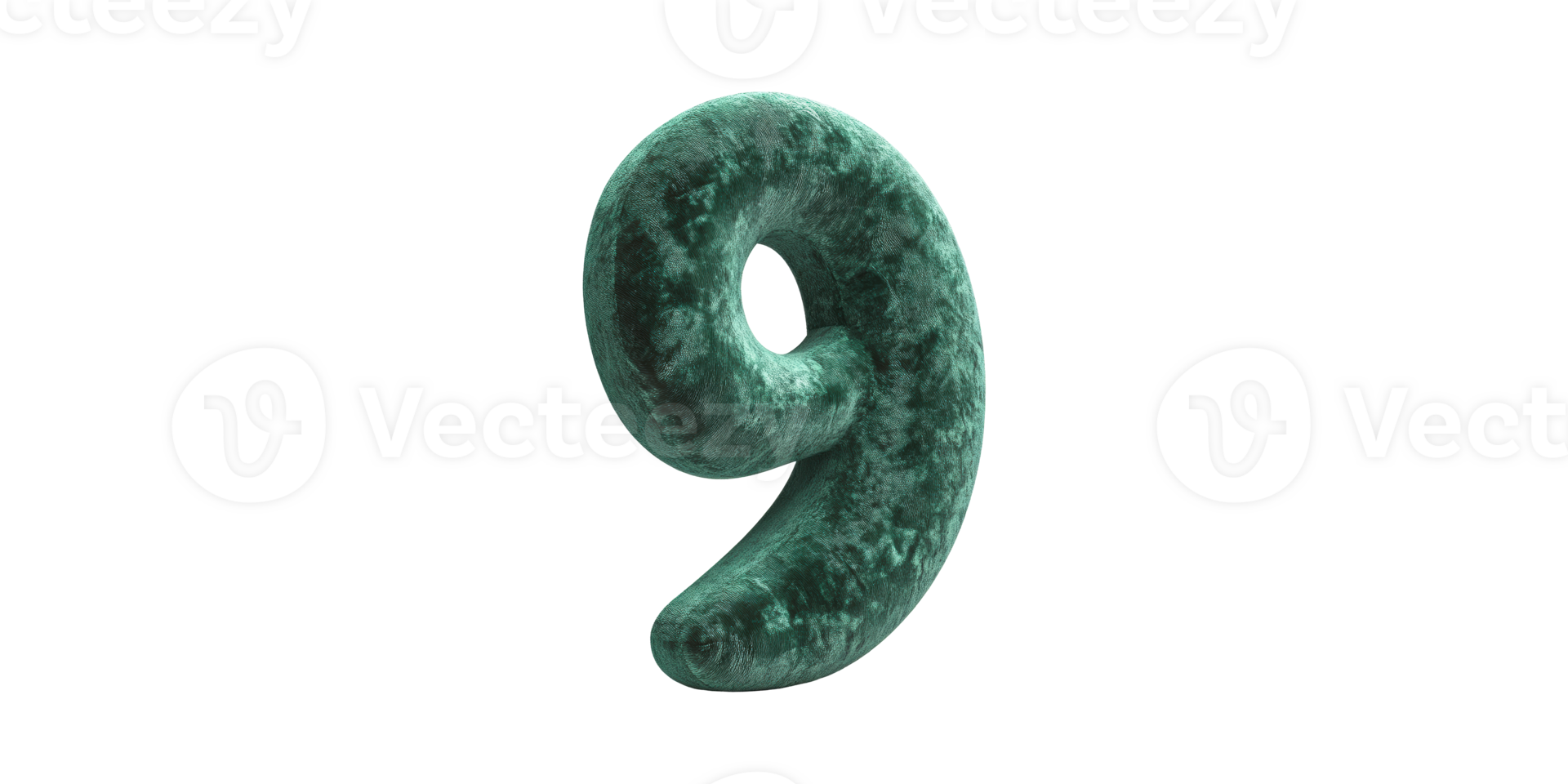 Plush green number nine digit isolated on transparent background png