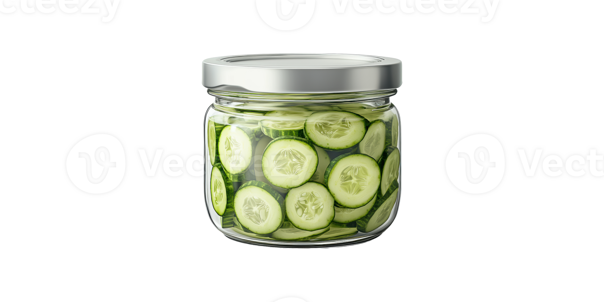 Glass jar filled with sliced cucumbers isolated on transparent background png