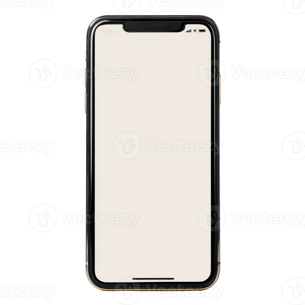 Modern smartphone with blank screen is displayed, showcasing sleek design and minimalistic style. device is positioned vertically, highlighting its thin bezels and rounded edges png