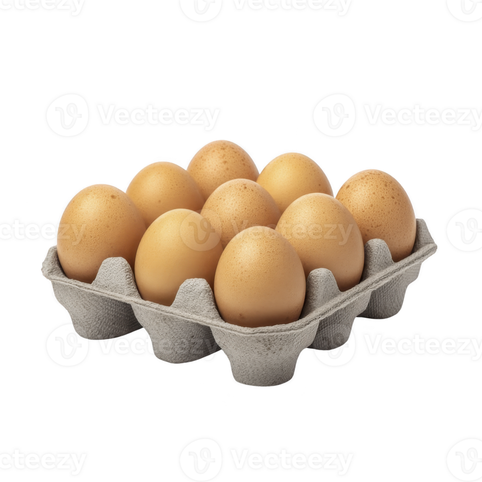 Carton of fresh brown eggs is neatly arranged in cardboard tray, showcasing their smooth texture and natural color. eggs are ready for cooking or baking png