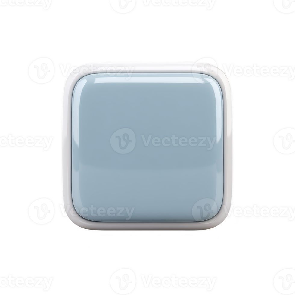 This is glossy, light blue square button with rounded edges, set against transparent background. button has modern and sleek design, suitable for digital interfaces or app icons png