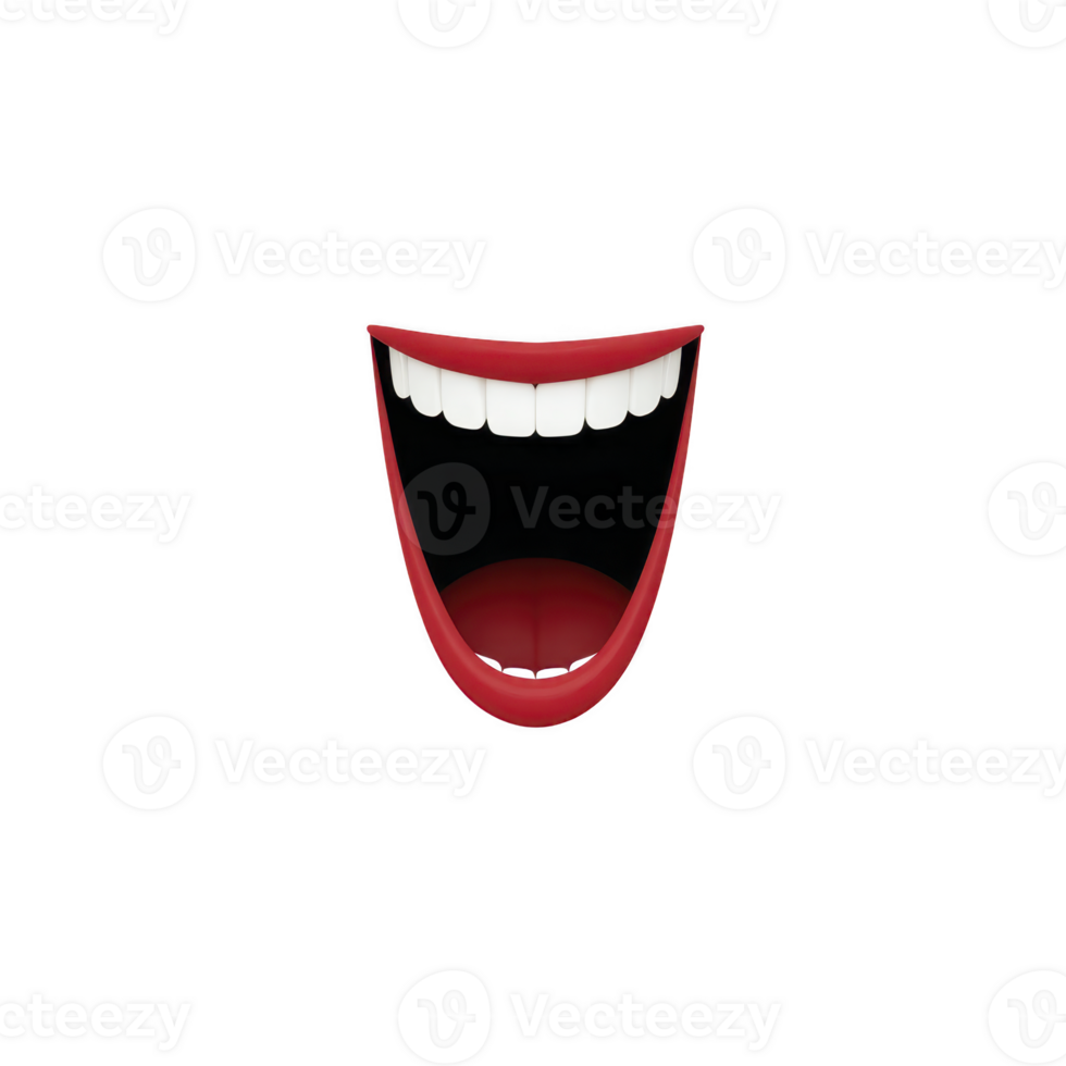 Wide, open mouth with bright white teeth and red lips, expressing joy and excitement, is depicted against plain background. image conveys sense of happiness and enthusiasm png