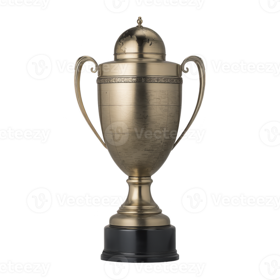 Shiny gold trophy with elegant handles and black base, symbolizing achievement and success. trophy intricate design and polished finish make it prestigious award png