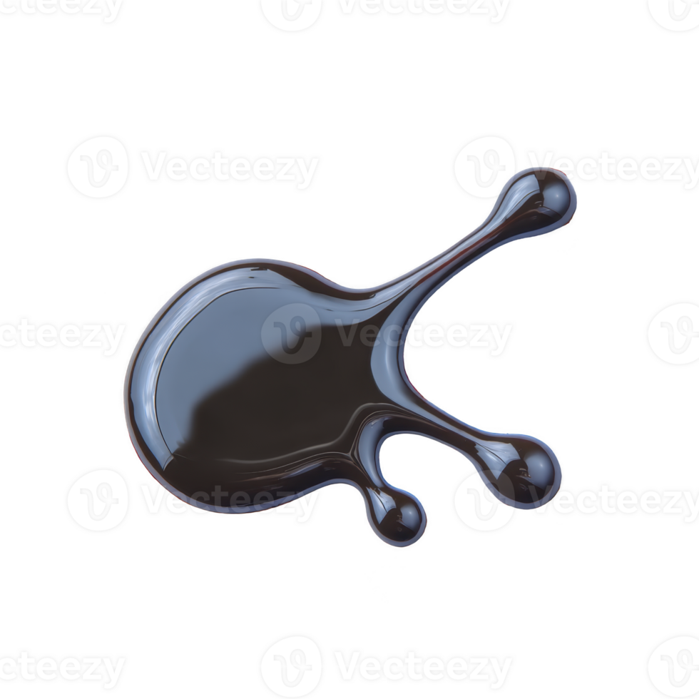 Shiny black liquid splash with glossy surface and smooth texture, resembling oil or paint, isolated on transparency background png