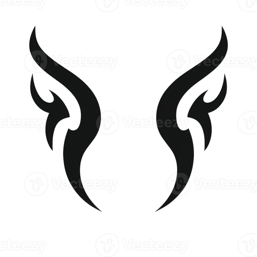 Stylized black wings with tribal design create bold and striking visual. symmetrical pattern adds sense of balance and elegance, making it ideal for tattoos or logos png