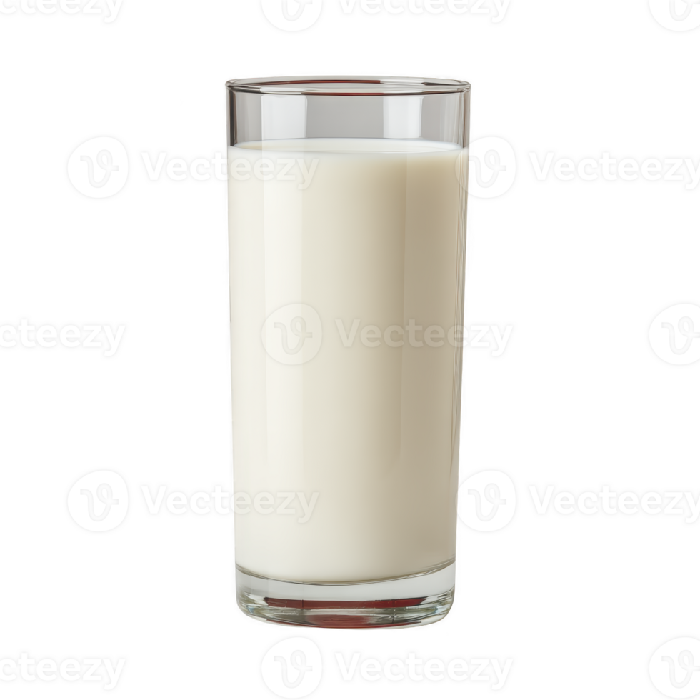 Tall, clear glass filled with fresh milk stands against plain background, showcasing its creamy texture and inviting appearance png