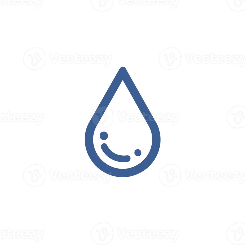 Blue water droplet icon with smiling face conveys sense of happiness and freshness. simple design is ideal for representing water related themes or environmental concepts png