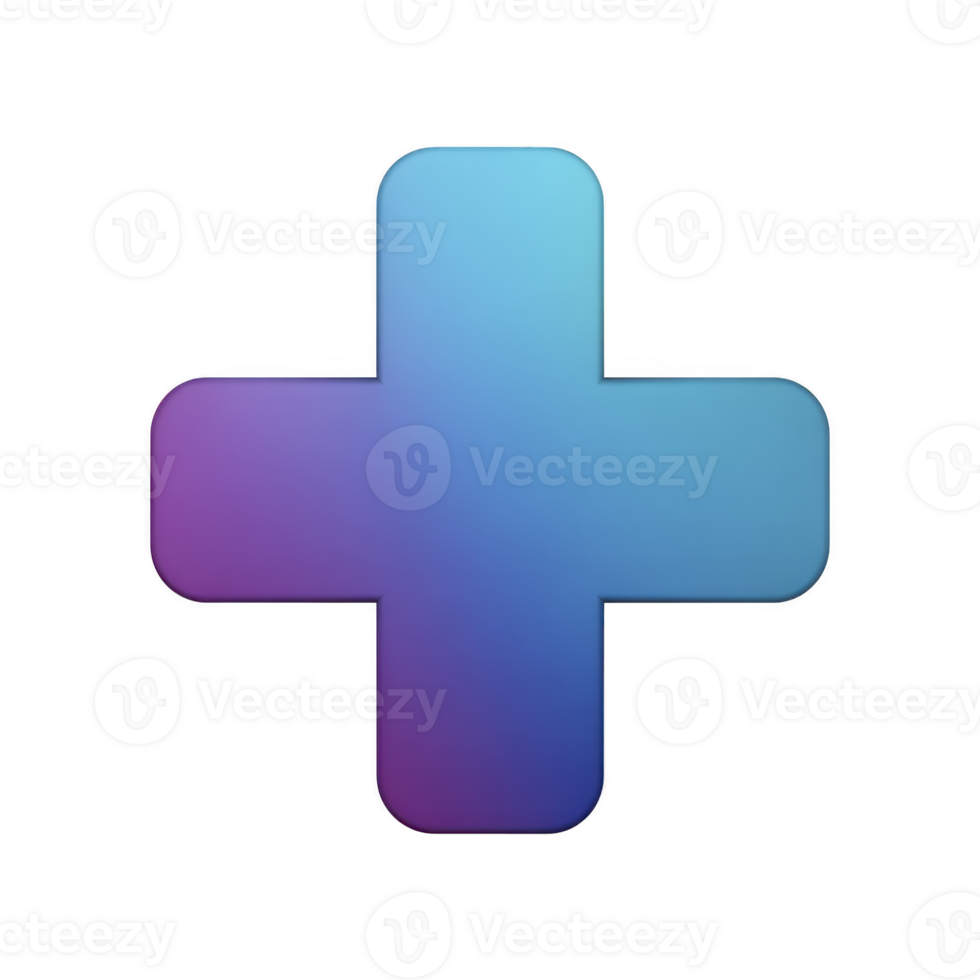 Gradient blue and purple plus sign symbol on transparent background, representing positivity and addition. smooth gradient gives modern and sleek appearance png